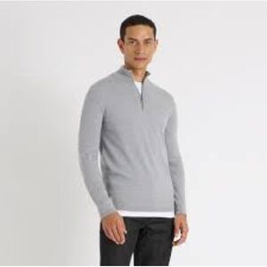 Spoke Knit Wool Slim Short Light Gray Zip-Up Sweater Size M